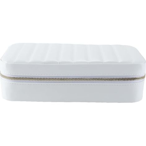 Coffret à bijoux de voyage, petit organiseur avec miroir, 11 x 20,5 x 5,8 cm, en PU avec coutures, portable, fermetures éclair, idée cadeau, blanc (1/5)