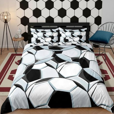 Fußball Bettwäsche-Set 3D Schwarz Weiß Mikrofaser 135x200cm 155x220cm 200x200cm