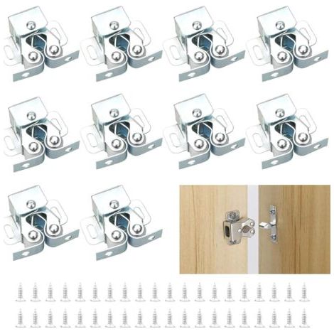 Loqueteaux de Meuble 10 Pièces Fermeture Porte Placard, Loqueteaux de Porte Placard Double Rouleau pour Placard Argent (1/5)