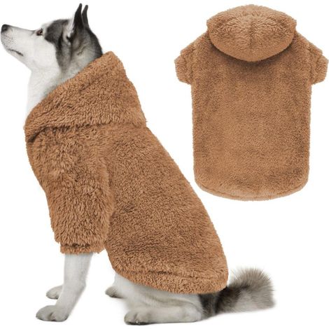 Sudaderas de felpa para perros grandes, sudaderas con capucha de gamuza doble Cara, sudaderas de forro polar para perros de raza oso polar, refugios para perros, sudaderas con capucha de sherpa (café- (1/5)