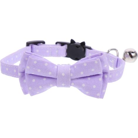 Collar con pajarita para perros, ajustable con cascabel, color lavanda, algodón, 1 pieza. (1/5)