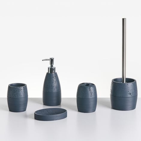 Conjunto de 5 accesorios de baño jabonera dispensador de jabón escobilla de inodoro vaso soporte para cepillos de dientes azul oscuro Yarapa