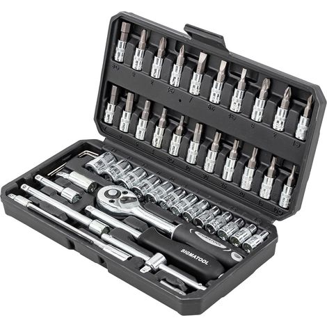 Juego de herramientas con puntas de 1/4" y vasos, 46 piezas en estuche