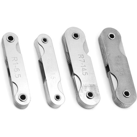 4 jauges de rayon en acier inoxydable pour congés, outil de mesure R0,3-1,5 / R1-6,5 / R7-14,5 / R15-25 (1/5)