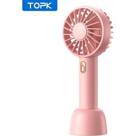 Mini Ventilateur Portable - Batterie Rechargeable 1800 mAh - 3 Vitesses - USB-C - Rose - 110 g