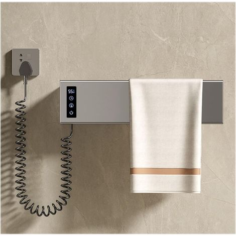 Intelligenter Handtuchwärmer zur Wandmontage, elektrischer Handtuchtrockner mit konstanter Temperatur für das Badezimmer, Grau, 1, Stecker links (1/4)