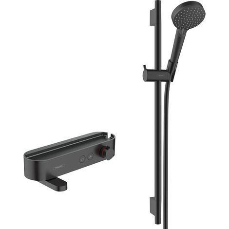 Hansgrohe ShowerTablet Select Set Thermostat-Dusch-/Bademischer + Dusche mit 2-Strahl-Handbrause + Unica-Bar 65 cm, Mattschwarz
