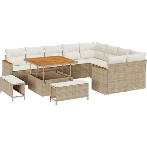 Maison Exclusive - Conjunto de sofás de jardín 12 uds. Beige ratá (1/5)