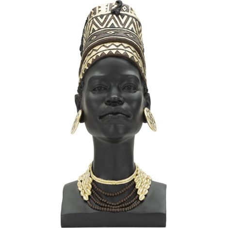 Statuette Tête Femme Coiffe "Massai" 45cm Noir (1/5)