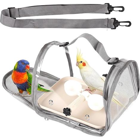 Cage à Oiseaux Transport Transparente Légère Perchoir Bois