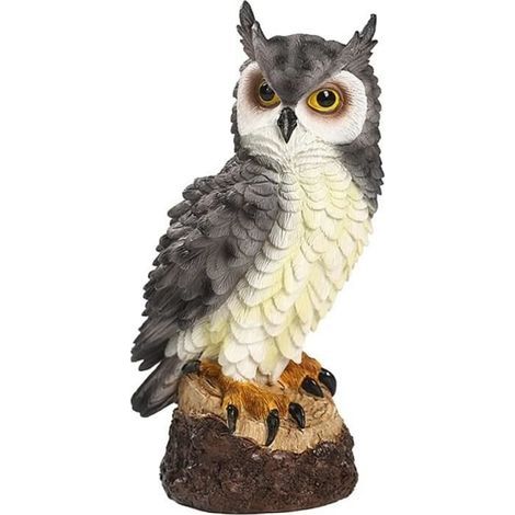 Statue de hibou - Décoration de jardin - Résine - 17,8 cm - Protection contre les oiseaux - Gris (1/4)