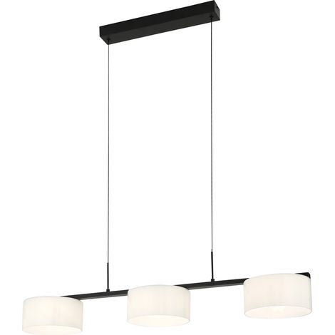 Suspension moderne noire, 3 globes verre blanc LED 24W