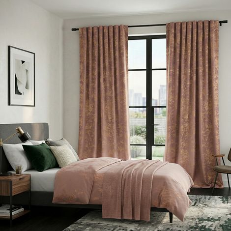 Rosnek Rideau Occultant en Velours avec Estampage Doré Isolant Thermique et Phonique 132x274cm Rose (Lot de 2) (1/5)