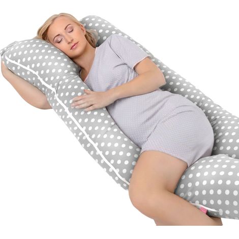 Cuscino per la gravidanza a forma di U per dormire sul fianco e allattare - Puntini grigi (1/5)