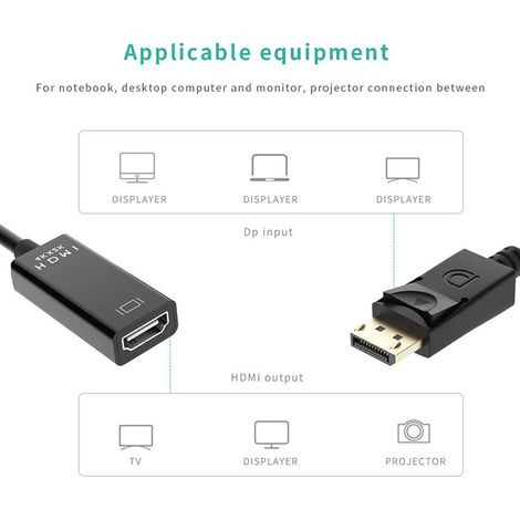 Großes DP-zu-HDMI-Adapterkabel (Stecker/Buchse), kleiner vergoldeter DP-zu-HDMI-4K-1080p-Adapter. (1/5)