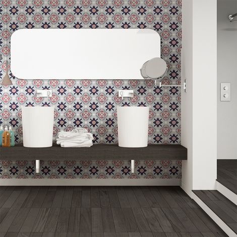 Sticker Mural Carrelage adhésif Cuisine Salle de Bain - 60 STICKERS CARRELAGES AZULEJOS ABDERA - 60stickers10x10cm (1/5)