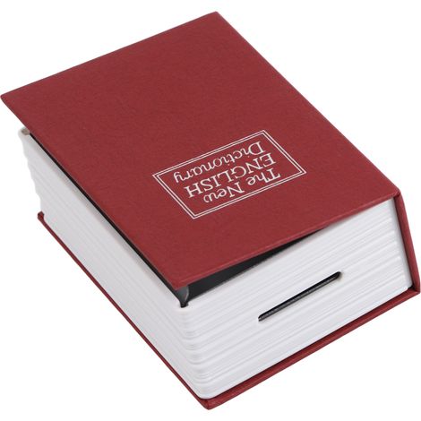 Mini coffre-fort factice en forme de livre, boîte à bijoux et argent avec serrure et clés, rouge, pour la maison ou le bureau. (1/5)