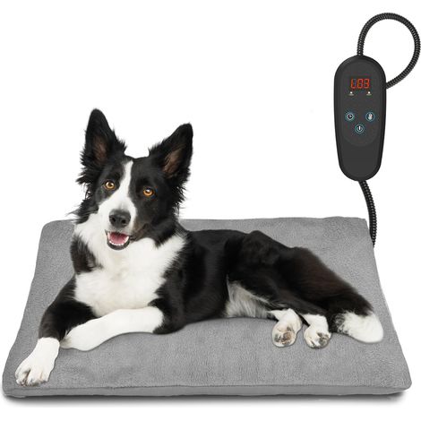 Tapis Chauffant pour Chien et Chat 45 x 75 cm - Réglage 6 Températures, Minuterie 24h, Arrêt Automatique, Câble Anti-Morsure - Gris (1/5)