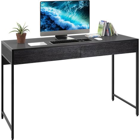 Scrivania di legno con 2 cassetti per ufficio, Tavolo per computer con struttura in acciaio Nero (1/4)