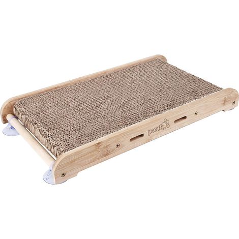 Griffoir pour Chat avec Herbe à Chat, Tapis à Griffer en Carton, Support en Bambou et 4 Ventouses Transparentes Antidérapantes (43245cm) (1/5)