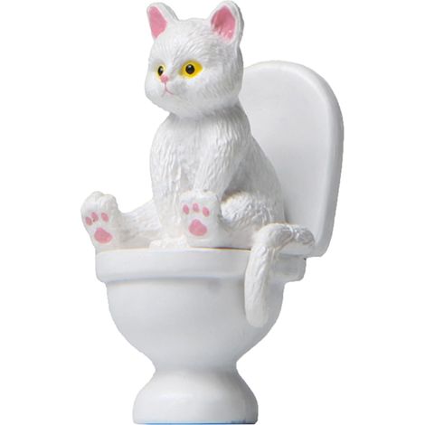 Figurine Chat Assis sur Toilettes, Résine, Noir/Blanc/Gris/Jaune, 4,2x1,8cm, Décoration Drôle et Neutre (1/5)