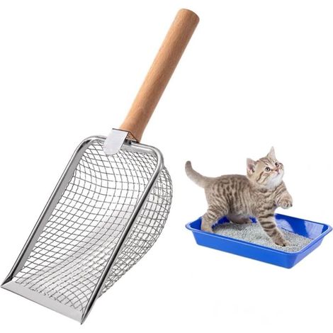 Pelle à litière pour Chat - en métal - avec poignée en Bois - Taille des Pores de 3.8mm - Pelle pour Chat (1/5)
