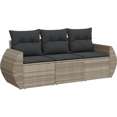 Set Divano da Giardino 3 pz  Salotto da Giardino con Cuscini Grigio Chiaro Polyrattan (1/5)