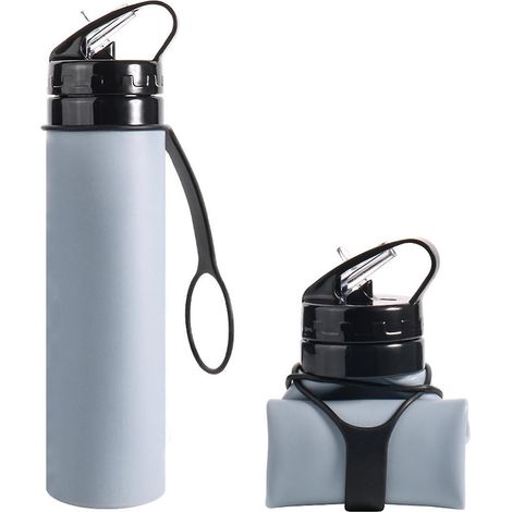 Gourde pliable en silicone gris de 600 ml, idéale pour le cyclisme et incassable. (1/5)