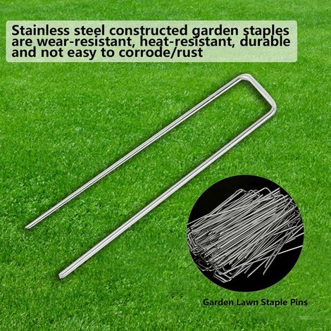 Lot de 100 piquets de jardin en acier inoxydable pour toile de paillage, accessoires de fixation (1/5)