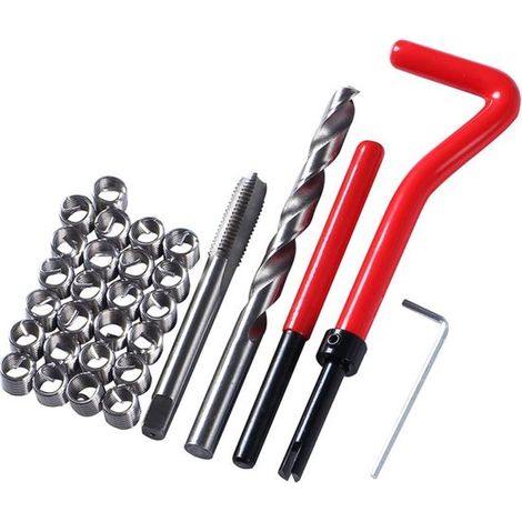 Kit de insertos roscados - Reparación de tornillos - Reparación de metales - Juego de 30 piezas - Casquillos roscados M8 - Rojo Plata (1/5)