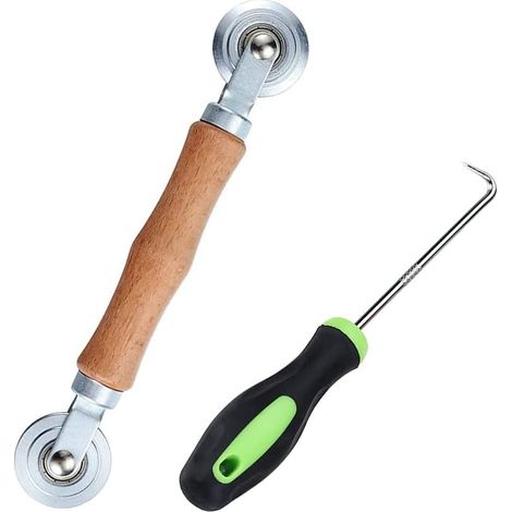 Rouleau d'extraction d'outil avec poignée en Bois Crochet Outil tuyauterie Rouleau d'extraction moustiquaire Rouleau cannelé Accessoires pour moustiquaire moustiquaire fenêtre Joint de Porte