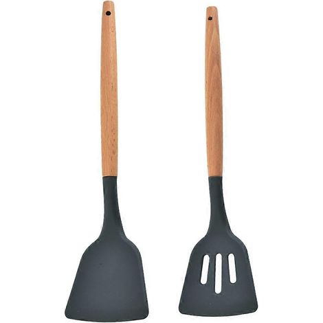 Spatule en silicone avec manche en bois, ensemble d'ustensiles de cuisine (deux pièces) (1/5)