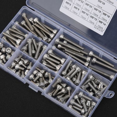 Vis à tête cylindrique creuse M3/M4/M5/M6/M8 en acier inoxydable 304, assortiment de 120 pièces. (1/4)