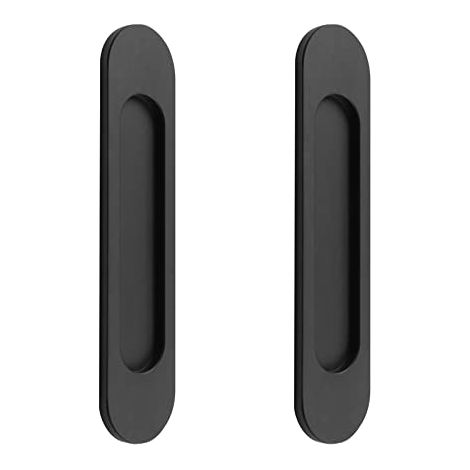 Poignée de porte coulissante ovale autocollante, alliage d'aluminium noir mat sans perforation pour portes coulissantes, fenêtres d'armoires / 18 cm (1/4)