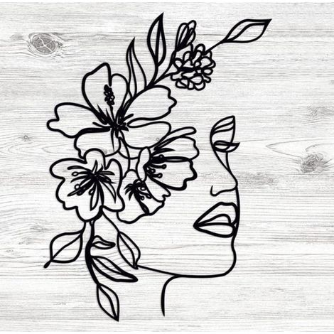 Décoration murale minimaliste représentant un dessin de femme - 30 x 40 cm - Ligne unique représentant un corps féminin - Noir (1/5)