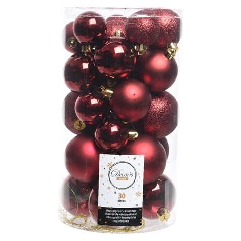 Bruchsichere, matte, bordeauxrote Christbaumkugeln, 30 Stück, 6 cm (1/3)