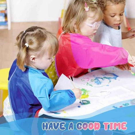 Tabliers de peinture pour enfants 2-8 ans, avec manches longues, lot de 2 pièces, couleurs bleu et rouge, protection pour activités manuelles et bricolage (1/4)
