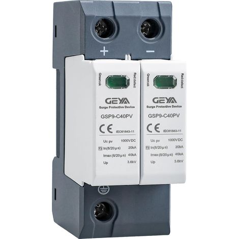 Solaire PV Basse Tension Parasurtenseur Din Rail 20KA-40KA Parafoudre Anti-surtension Protecteur de Foudre DC (2P,DC1000V) (1/5)