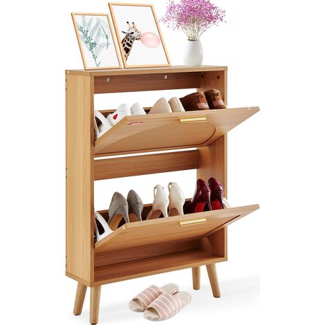 Meuble de Rangement à Chaussures avec 2 Abattants Armoire à Chaussures Grande Capacité en Panneau de Particules Range-Chaussures pour Talons Bottes Meuble d'Entrée Couloir Salon 60x17x88 cm (1/5)