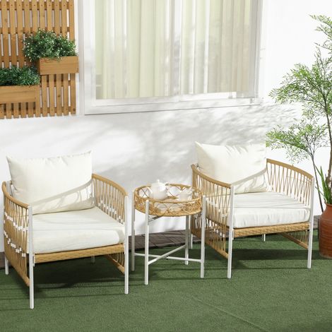 Ensemble bistro 3 pièces, mobilier de jardin, salon de jardin, rotin PE, 72 cm x 66 cm x 64 cm, jaune et crème (1/5)