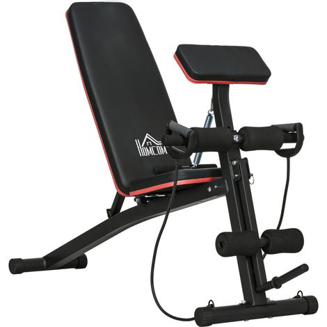 Banc de musculation pliable et réglable en acier noir et rouge pour entraînement complet des muscles à domicile (1/5)