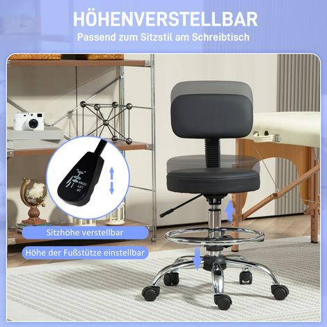 Chaise pivotante de bureau compacte, réglable en hauteur, avec repose-pieds, rotation 360°, simili cuir et métal, noire