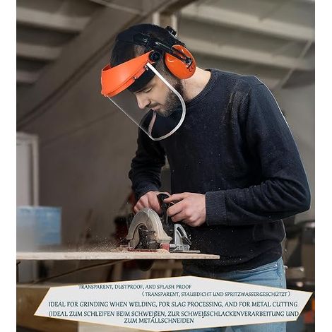 Steel Mesh Visor with Adjustable Ear Guards - Full Face and Forehead and Ear Protection - Transparent Visor and Metal Mesh (1/3)