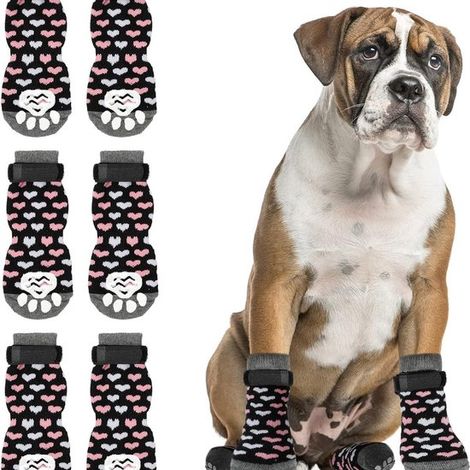 4 pares calcetines antideslizantes evitan laman patas, Protector patas perro doble cara excelente tracción suelos madera interiores, Blanco roto (1/5)