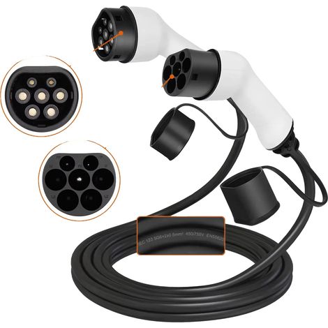 Cable de carga para vehículos eléctricos, compatible con IEC 62196-2, corriente de 16 A, 22 kW, 32 A, trifásico. (1/2)