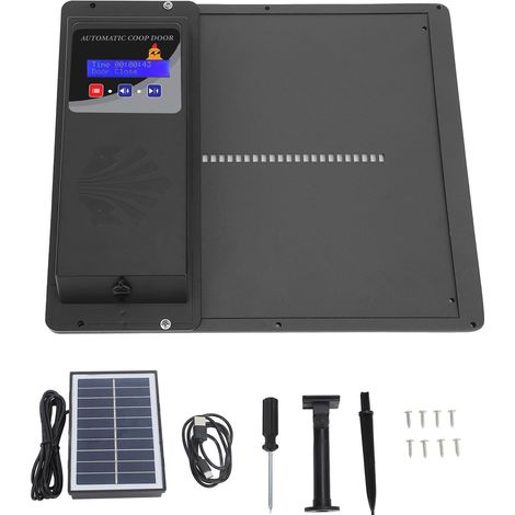 Panneau solaire USB Porte automatique poulailler avec minuterie écran LED 3 modes alimentation ouverture horizontale noire (1/5)