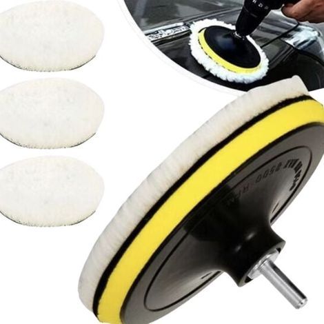 150mm Tampon de Polissage en Laine, Disque Polissage Éponge de Polissage Pads Kit Polissage Voiture pour avec M14 Foret pour Perceuse pour Polissage de Voiture Meulage Cirage (1/4)