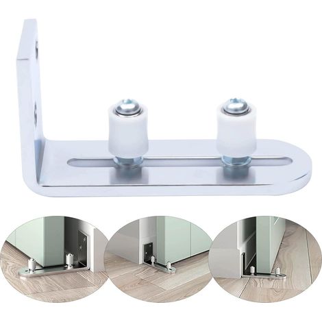 Guide de sol en acier inoxydable pour porte coulissante Support mural Roulettes inférieures Guidage de porte Accessoires pour salle de bain, salon, toilettes, balcon, hôtel, argent, épaisseur de porte (1/5)