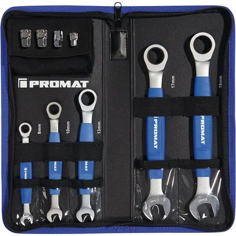 Jeu de clés mixtes à cliquet 9 pcs. ouverture de clés 8-19 mm avec poignée en plastique PROMAT (1/2)