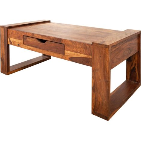 Table basse MOKARA 100 cm aus massivem Sheeshamholz mit Schublade im zeitgenössischen Stil